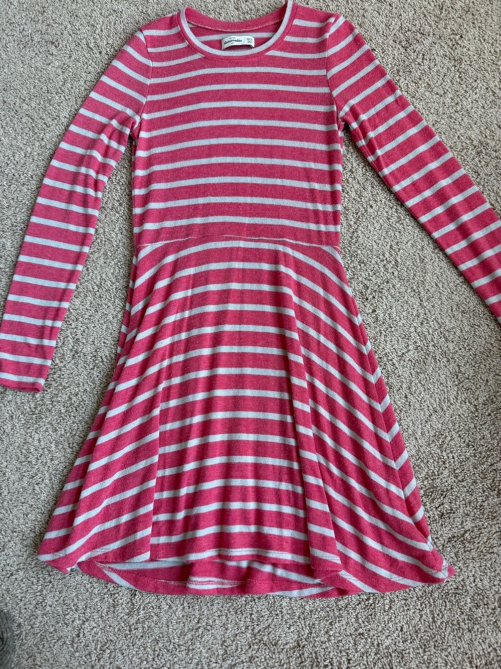abercrombie Girls’ Pink & Grey Striped Skater Dress | Size 15/16Y